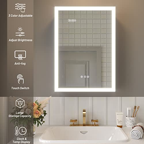 Ligmirr Bathroom Medicine Cabinet With Lights, 28×20 Inch Led Medicine Cabinet With Mirror, Defogger, Dimmer, Digital Clock & Temp Display, Surface Mount #TOP2