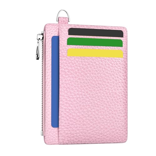 Image of Hancynir Minimalist Slim Wallet Women Credit Card Holder, RFID Small Cute | Zipper Pocket Wallet, Thin Travel Coin Purse, Ladies Women Gifts, Key Chain Card Case, 6 Card Slots, ID Window, PU Leather