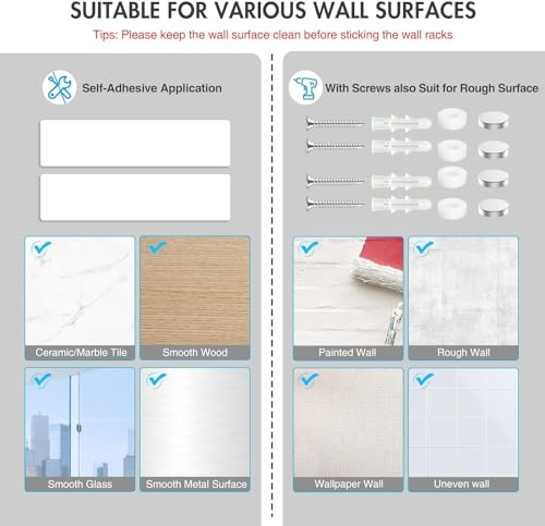 Image of Enclave Stainless Steel Mop and Broom Holder Wall Mounted Adhesive Storage Solutions for Broom mop etc, Garage Storage Systems Broom Organizer. (2 RACK 1 HOOK /SILVER, PACK OF 2)