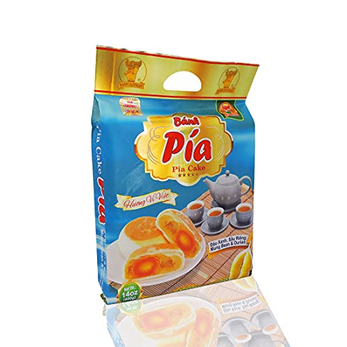 Happy Elephant Premium Durian Pia Cake with Salted Egg Yolks or Vegetarian / Authentic Vietnamese Banh Pia with Durian Custard / Traditional Filipino Hopia Dessert