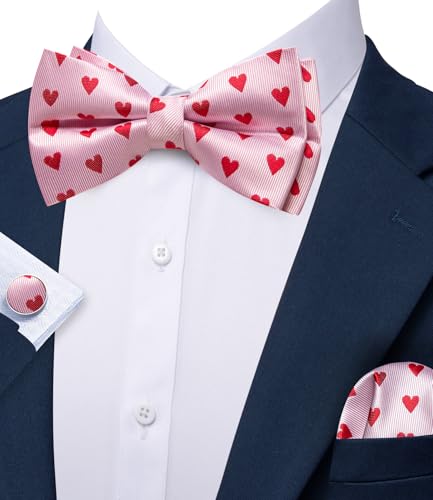 Image of Barry.Wang Paisley Striped Bow Tie for Men Silk Pre-Tied Bowtie Pocket Square Cufflinks Set Formal Wedding Party Prom