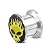 Produktbild BlackAmazement Plug Flesh Tunnel Inlay Piercing 316L Edelstahl Flamimg Skull Flammen Totenkopf schwarz gelb Damen Herren (12 mm - 1 Stück)