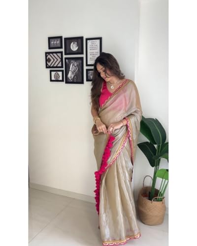 Image of Sidhidata Women's Soft Organza Silk Saree With Embroidered Lace Boarder & Jhumka With Unstitched Blouse Piece (Palak)