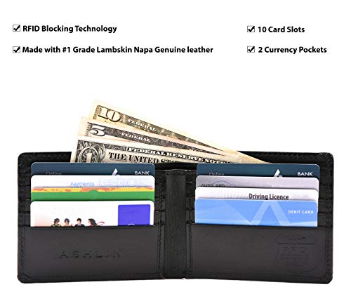 Ashlin® Rfid Blocking Leather Wallet Currency Compartment, 2 Pockets [Rfid5748-07-01] #TOP1