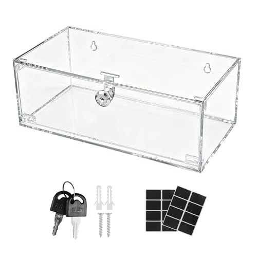 UCEHIPAW Refrigerator Medicine Lock Box 12 x 6 x 4.5 Inch Acrylic First Aid Wall Cabinet Case with Keys and Mounting Accessories Wall Mount Clear Medicine Box with Labels for Home