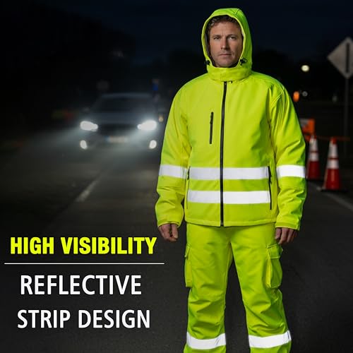 Image of Men's Work Suit Insulated Softshell Jacket & Bib Pants Set - Breathable Water-Resistant Coat with 4-Way Stretch