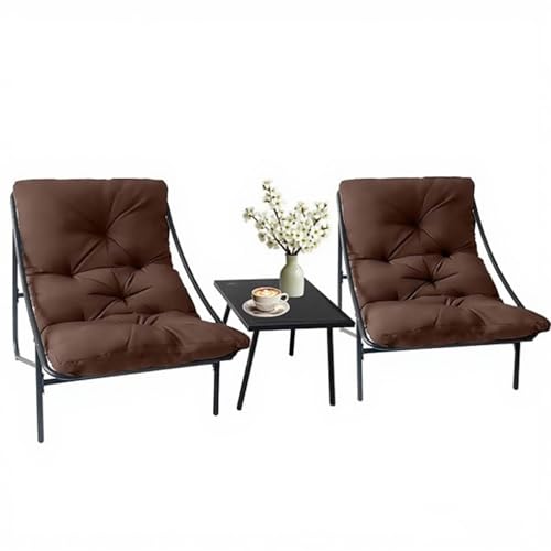 DELONGKE Juego De 3 Mesa Y Terraza, 2 Personas Juego De Muebles De JardíN, 2 Sillón con Cojines, 1 Mesa con Cristal, Mesa Y Sillas para Terraza, BalcóN, Patio, Porche, Piscina. (Marrón)