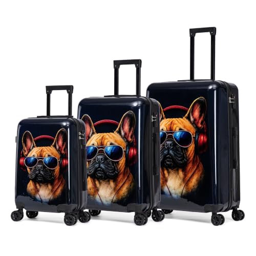Image of InUSA Dog Print 3 Piece Hardside Spinner Luggage Set 20 /24 /28in. TSA Lock