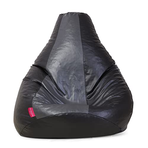Image of RnS Rest 'n' Sleep Faux Leather Teardrop Bean Bag Filled with Beans | Bean Bag Sofa Chair for Adults & Kids | Home, Office & Restaurant | Capacity Up to 120kg | 1 Year Warranty (Dark Grey /Black,4XL)
