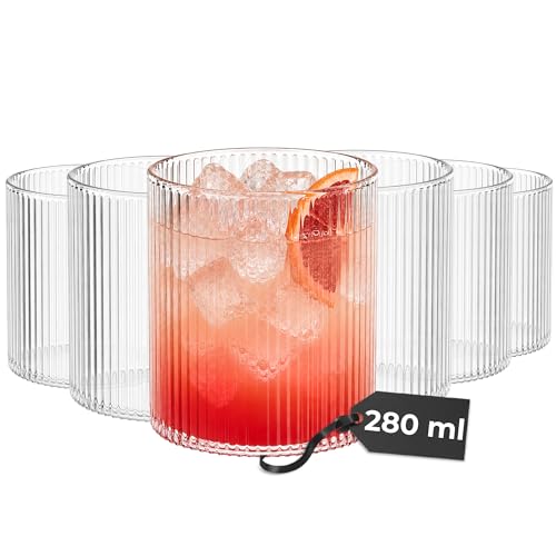 Image of MIAMIO - Drinking Glasses Set of 6 (280 ml), Water Glasses Set, 6X Glass Tumblers, Glass Cups, Highball, Cocktail, Glassware Set for Water, Juice & Cocktails - Dishwasher Safe - Senita Collection