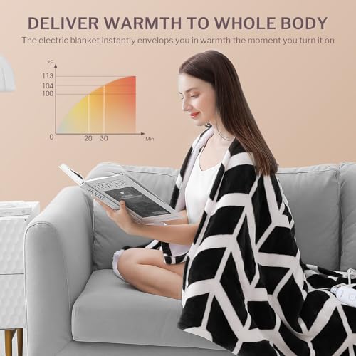 VENTIMI Electric Blanket Heated Throw, 50" x 60" Heated Blanket with 5 Heat Levels & 3 Hours Auto Off, Fast Heating Blankets with ETL & FCC Certification, Black