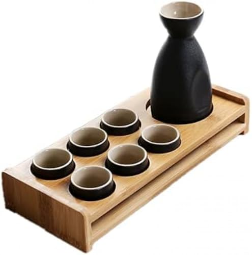 GEBYUI 和酒徳利 8 点セット 陶器徳利燗瓶 冷酒耐熱ガラス盃 保温保冷器付き 和食器酒器 シンプルデザイン ギフトに最適