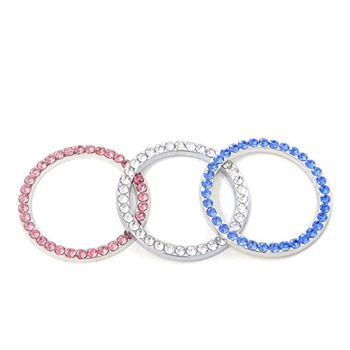 Image of Honbay 3PCS Universal Bling Car Ring Emblem Sticker Rhinestone Push to Start Button Start Engine Ring Decoration Interior Key Ignition Starter Knob Ring