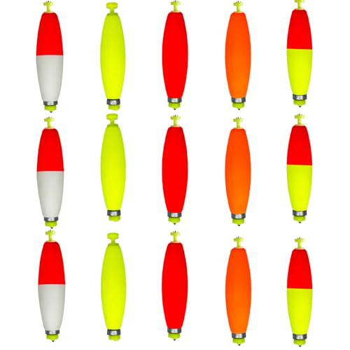 15 PCS Fishing Bobbers Floats EVA Foam Weighted Floats Bobbers Snap-On Peg Floats Oval and Round Fishing Bobbers for Bass Trout Crappie