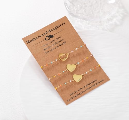 Image of DS Mother Daughter Bracelets Set,18K Gold Plated Stainless Steel Heart Jewelry for Women Girls,Mothers Day Gifts for Mom /Daughter,Adjustable Matching Bracelets for Mommy and Me gift box packaging