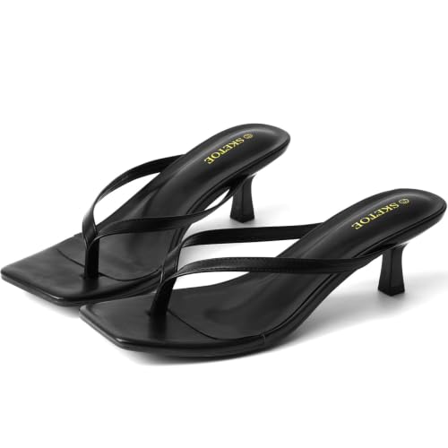 Image of Kitten Heels for Women Square Toe Sandals Flip Flop Heels Thong Sandals Comfortable Summer 2 Inch Heels Sandals
