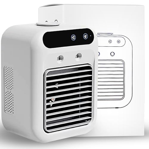 Portable Air Conditioner, 25W Rechargeable Personal Mini AC Fan with Dual Spray & 2 Speed Settings, Small Evaporative Air Conditioner for Bedroom, Desk, Office, Outdoor Use