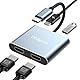 USB C auf Dual HDMI Adapter, 4 in 1 Typ C to HDMI Splitter for Dual Monitors, mit USB 2.0+2 * 4K+PD 100W, für MacBook Pro/Air, iPad, Surface, Dell, Chromebook