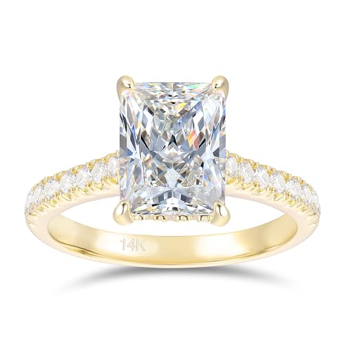 14K White Gold Engagement Ring, 4 CT Radiant Cut Moissanite Engagement Ring, 14K Hidden Halo Moissanite Rings, 14K Gold Ring for Women