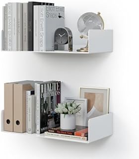 CASSA KIVO Wandmontierte U-förmige schwimmende Bücherregale aus Metall für die Wand, 2er-Set, 43 cm x 20 cm Regal, Bücherregal für Schlafzimmer, Wohnzimmer, Büro, Badezimmer, Küche, modern (weiß)