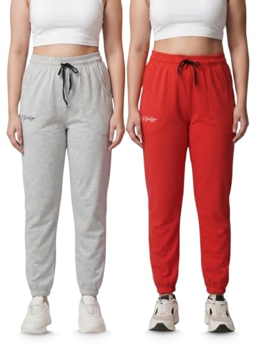 Image of Fflirtygo Cotton Solid Joggers /Track Pant /Solid Pajama /Leggings �100% Export Quality Soft Cotton Night Wear /Pocket Pyjama for Women Combo Pack of 2Pcs, Blue and Grey