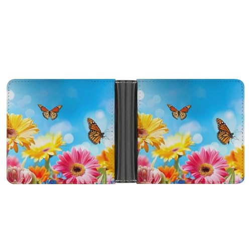 Monarch Butterfly Flowers Spring Funny Billfold Wallet Credit Card Holder Slim Passcase Pouch Purse for Men Women