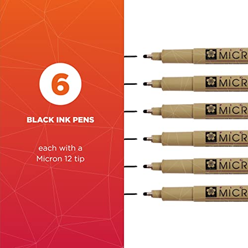 Sakura Pigma Micron Fineliner Pens - Archival Black Ink Pens - Pens For Writing, Drawing, Or Journaling - Black Colored Ink - 12 Point Size - 6 Pack #TOP1