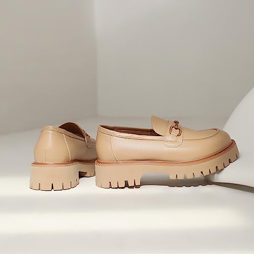 Image of Platform Loafers for Women Chunky Heel Lug Sole Loafers Slip ons Round Toe
