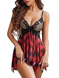 Avidlove Women Plus Size Lingerie Lace Babydoll Strap Chemise Sexy Plaid Sleepwear Nightie M