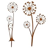 KERYBW 2 Stück Gartendeko Rost Pusteblume, Gartendeko für Draußen Wetterfest, Gartenstecker Metall Set für Deko Frühling Outdoor Vintage Garten Terrasse Balkon Blumentopf