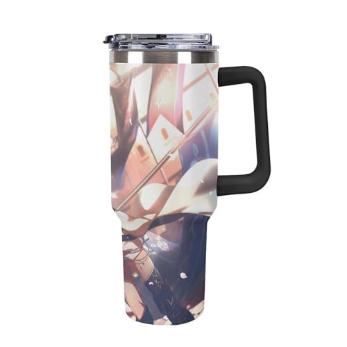 タンブラー プロジェクトセカイ 暁山瑞希 水筒 40OZ 真空断熱 保温保冷 ステンレスマグボトル 結露しない ストロー付き/直飲み可能 洗いやすい ハンドル付き 車内用 アウトドア キャンプ 大容量