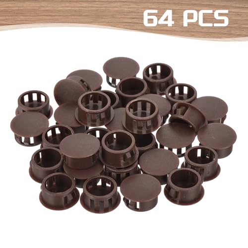 Image of MECCANIXITY 64PCS 17mm(11 /16 inch) Brown Plastic Hole Plugs, Flush Type Panel Hole Plugs Insert End Caps for Locking Hole Tubes Furniture Cabinet