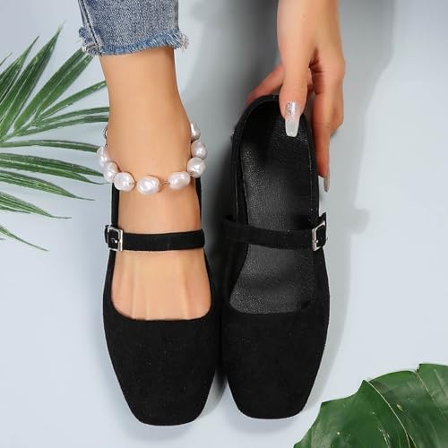 Mary Jane Flats for Women Dressy Comfortable Square Toe Ballet Low Heels Slip On Dress Shoes with Adjustable Buckle Strap Womens Retro Wedding Party Business Casual Ballerina Shoes4