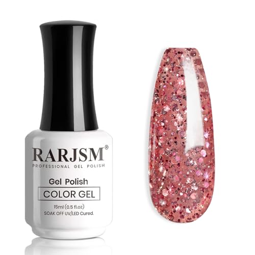 RARJSM Rose Glitter Gel Nail Polish Big Flakes Diamond Sparkly Ch...