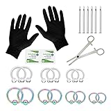 Ezclassy-37PC PRO Piercing Kit Steel Clear Bioflex Flexible 14G Ball Closure Ring Septum Nipple Lip...