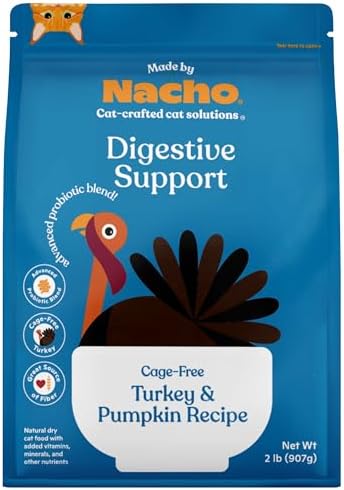 Made by Nacho Bone Broth Infused Dry Cat Kibble – Digestive Support, Cage-Free Turkey and Pumpkin – Premium Grain-Friendly Cat Food 2lb Bag, Limited Ingredients