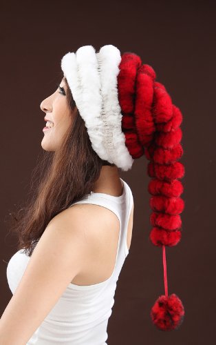 Ursfur Rex Rabbit Fur Christmas Hats Novelty Funny Santa Caps Winter Plush Beanie Pompom Merry Christmas Whiter/Red #TOP6