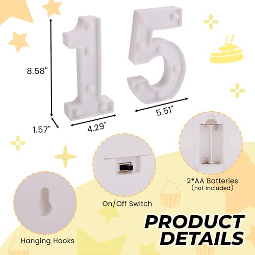 Image of LED Light Up Numbers, Marquee Number Sign for 15th Birthday Decor(15) | Battery Powered LED Lighted Numbers, Marquee Light Up Sign for Birthday Party Centerpieces Home Wall Decor Night Light