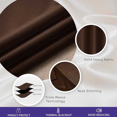 Image of Wakefit Solid Blackout Window Curtains 5 Feet | Set of 2 | Upto 98% Room Darkening Faux Silk Drapes | Thermal Insulated & Noise Reducing Curtains for Living Room & Home Dcor | Keoti Rust Brown