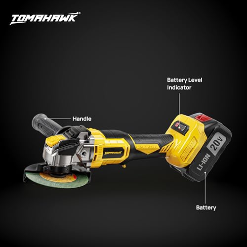 Image of Tomahawk CGR-5555 20V Brushless Cordless Angle Grinder | 4 Inch / 100mm | 3-Speed Control up to 8500 RPM | Dual 3.0Ah Batteries | Paddle Trigger Lock for Cutting & Grinding