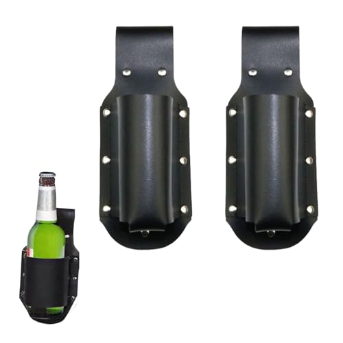 Vastsea 2 Pezzi Porta Birra da Cintura Fondina per Birra, Portatile Portabottiglie in Pelle, per Ciclismo, Campeggio, Corsa, Pesca (Nero)