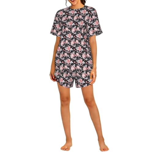 Pyjama court femmes à fleurs roses respirant et fluide