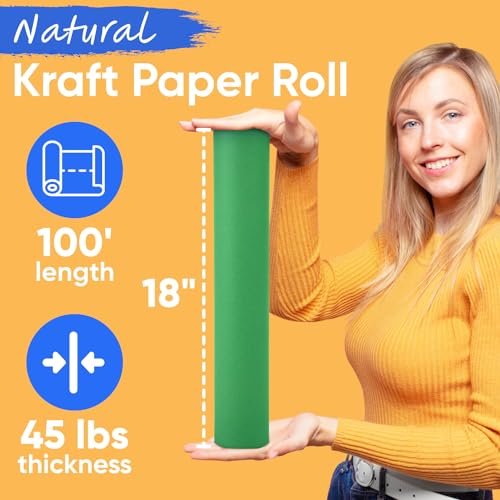 Image of USA-Made 18 inch x 1200 inch Green Kraft Paper Roll, 45 lbs Thickness, American Quality Colored Kraft Paper for School, Bulletin Board - Non-Toxic, Odorless, Safe for Kids | American Quality Colored Kraft Paper for School, Bulletin Board - Non-Toxic, Odorless, Safe for Kids