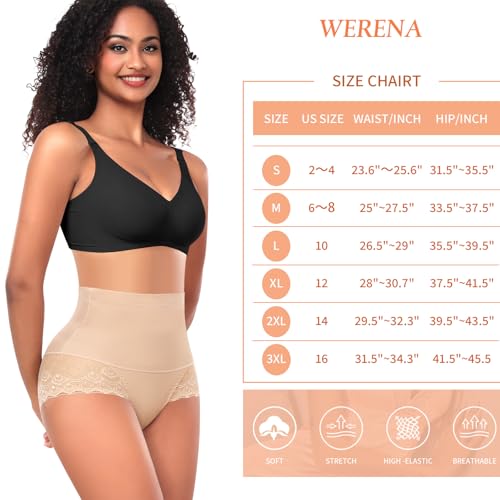 Image of Werena Tummy Control Shapewear Panties for Women High Waisted Shaping Underwear Lace Body Shaper Girdle