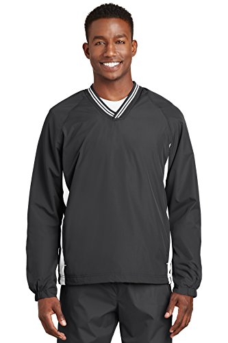 SPORT-TEK Men's Tipped V Neck Raglan Wind Shirt - JST62 - Graphite/White - S
