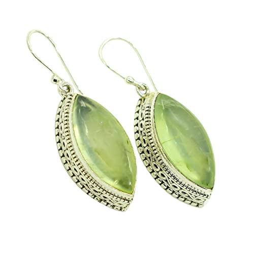 Pendientes plata ley 925 prehnita verde natural colgantes estilo bisel joyería fina