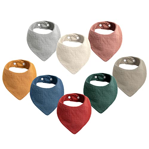 Cherub Muslin Baby Bandana Drool Bibs 8 Pack, 100% Muslin Cotton Unisex Bibs for Newborns and Toddlers, Absorbent Bandana Bibs for Baby Boy and Girl