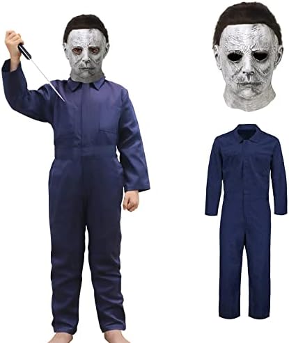 VZQI Michael Myers Costume for Kids Halloween Cosplay Horror Killer Coveralls Props with Michael Myers Mask 2XL