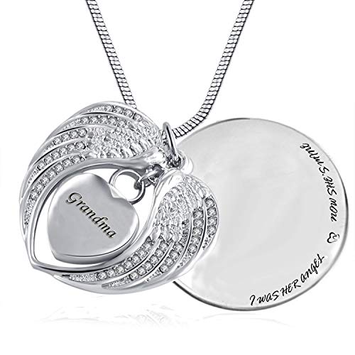 PREKIAR Angel Wing Urn Necklace for Ashes, Heart Cremation Memorial Keepsake Pendant Necklace Jewelry with Fill Kit and Gift Box2