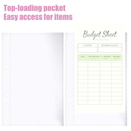 20 Stück A6 Binder Pockets Klarsichthüllen PVC 6-Loch Ordnerhüllen, Wasserdicht A6 Ohne Zipper Ordner Prospekthüllen Bindertaschen für Ringordner Büro & Zuhause